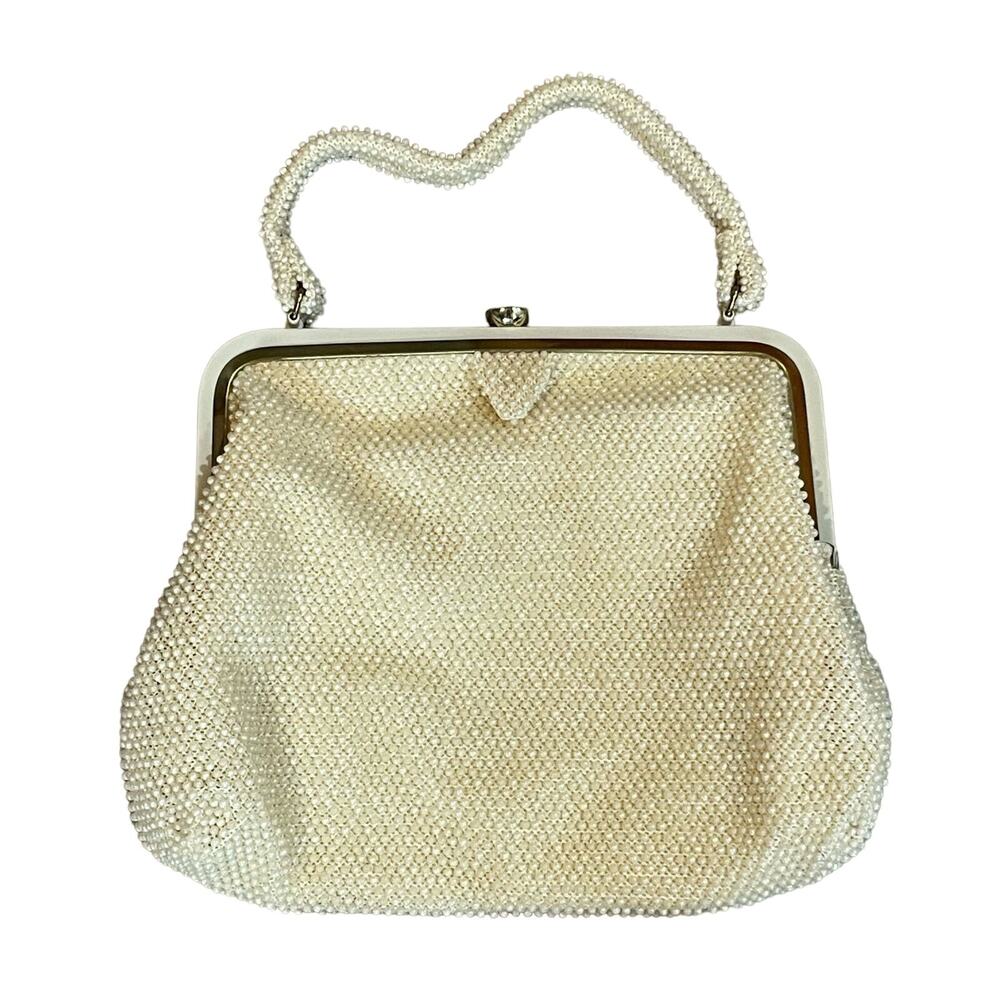 Vintage Corde-Bead Cream Beaded Handbag